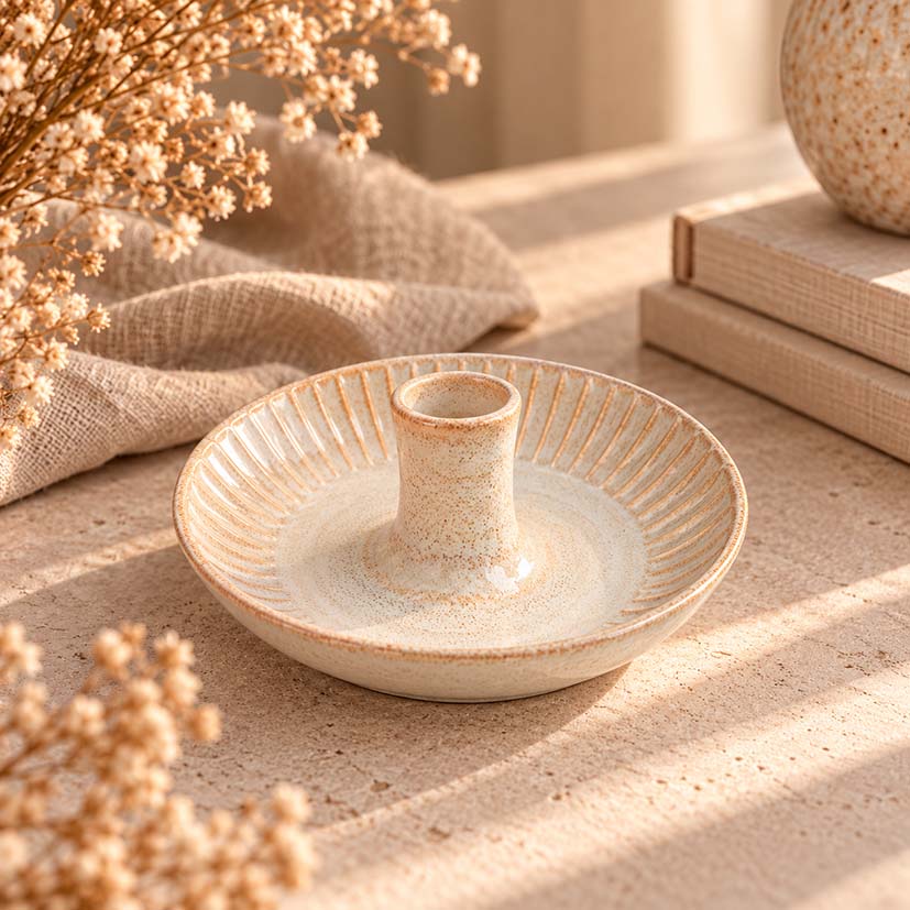 Ljusstake Solstrimma – Sanddyn | Handgjord keramik