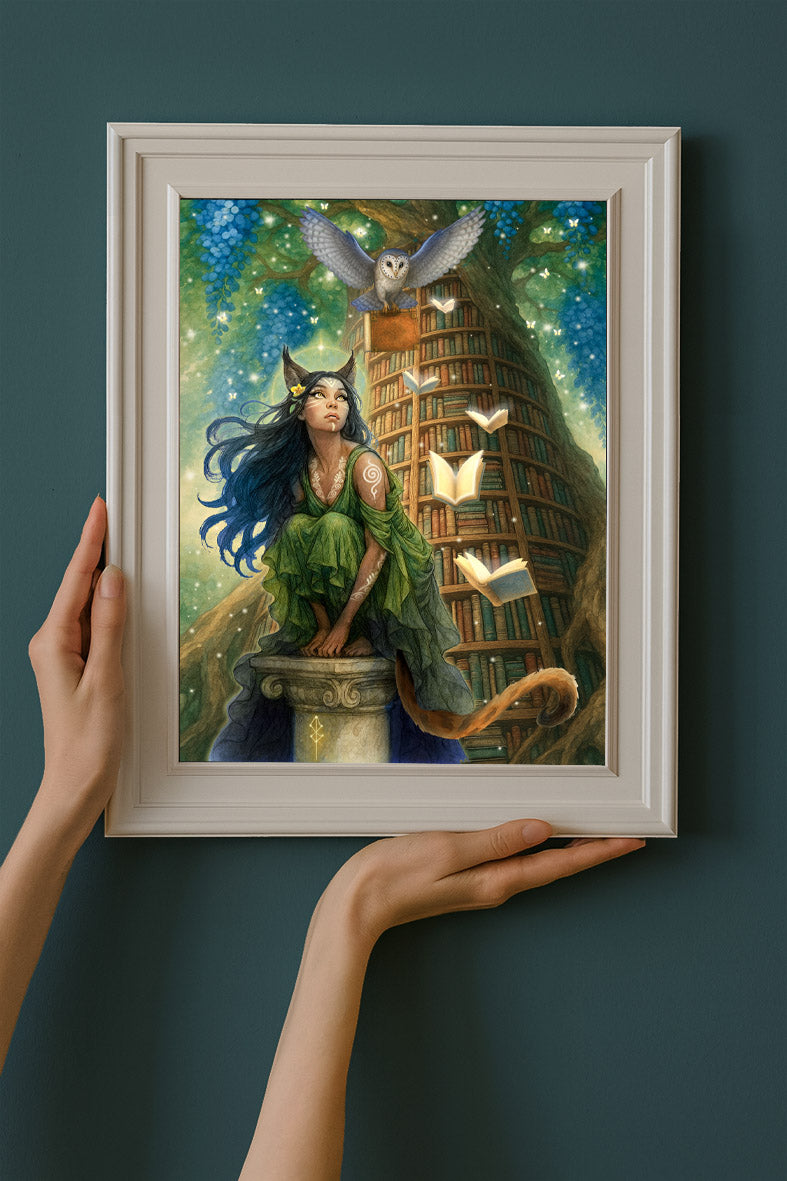 Bokgudinnan — konstprint