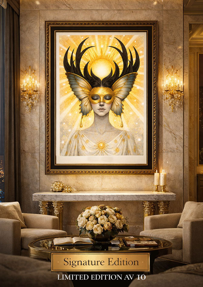 Solgudinnan – Fine Art Print med handmålade gulddetaljer, Studio Vintrafors