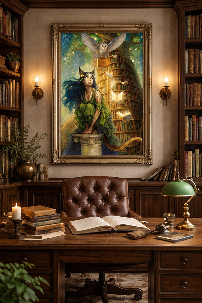 Bokgudinnan — konstprint