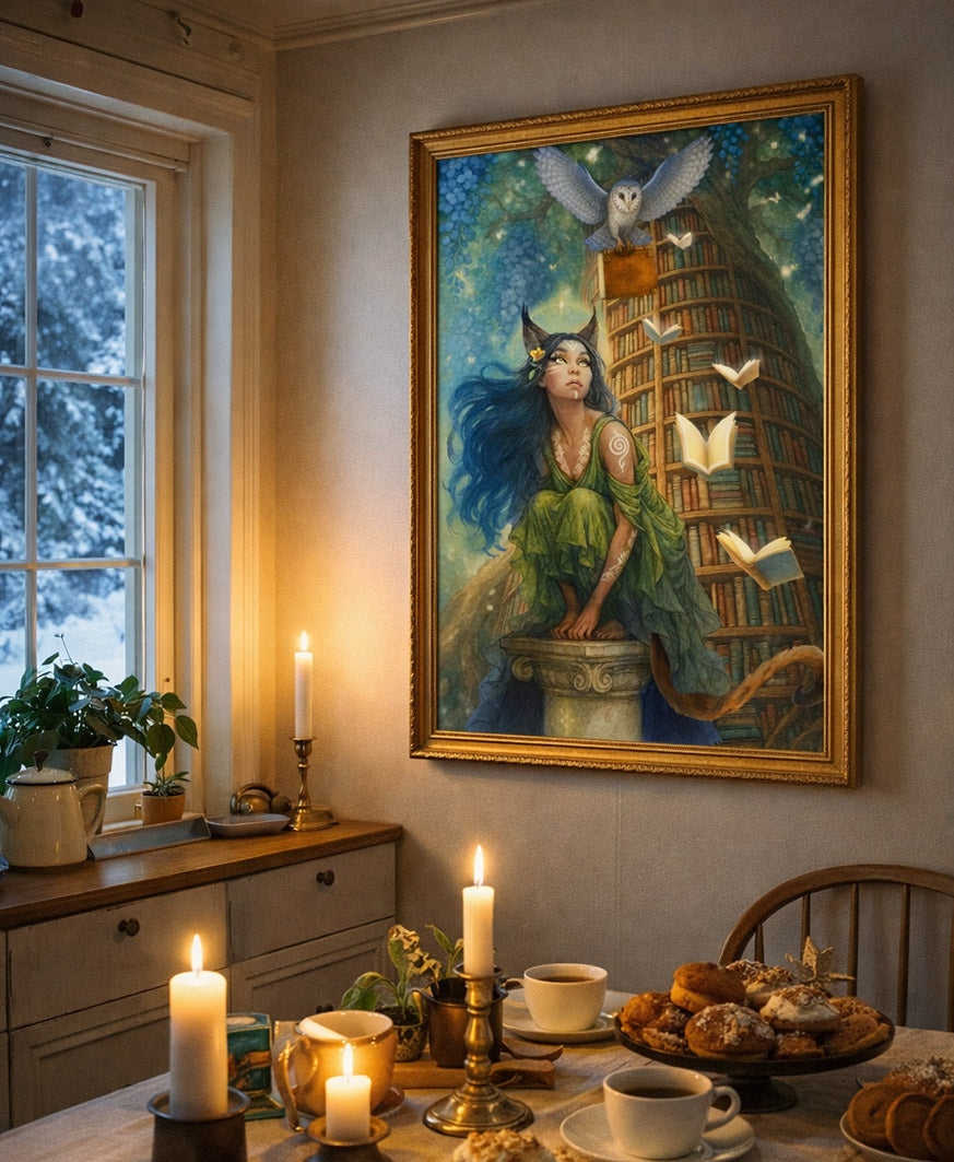 Bokgudinnan — konstprint