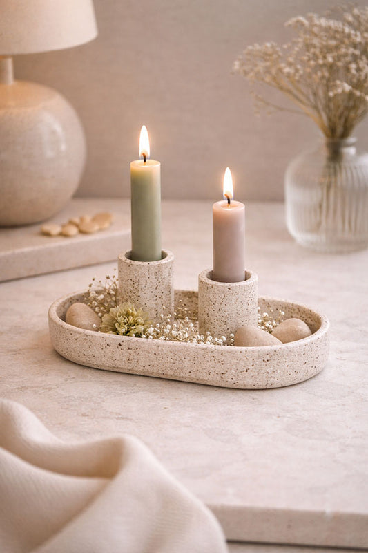 Månbädd - dubbel ljusstake i sand