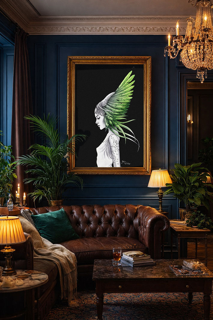 Konstprint Feather girl (i flera olika färger)