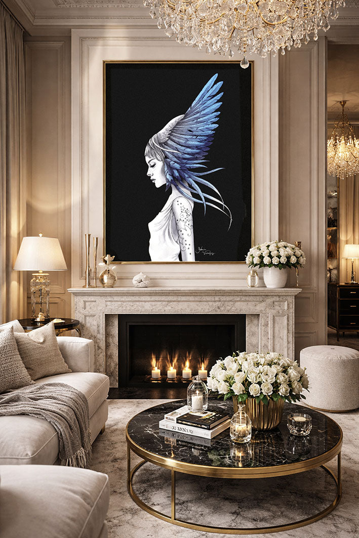 Konstprint Feather girl (i flera olika färger)