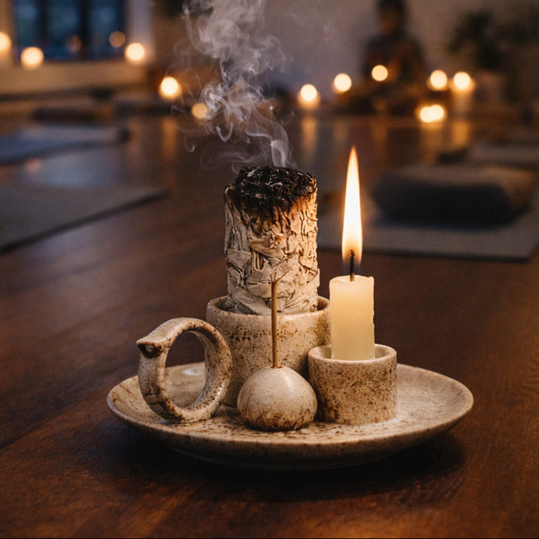 Månritual - bricka i keramik för rökelse, ljus och salvia