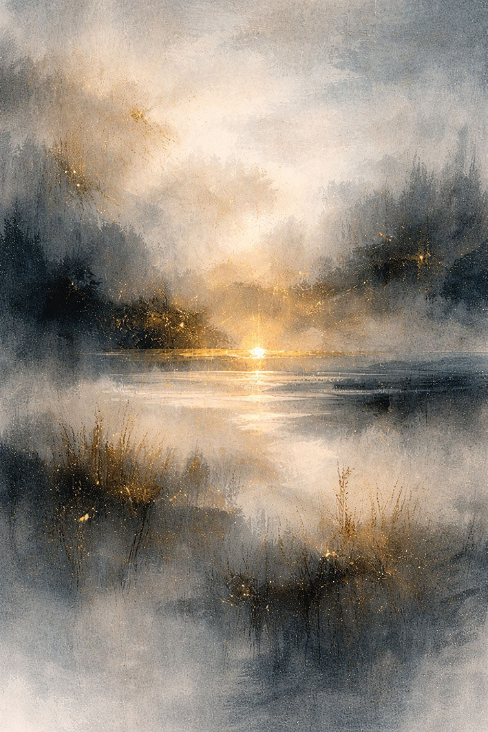 Konstprint Skymningsfält på fine art-papper med gulddetaljer – Studio Vintrafors