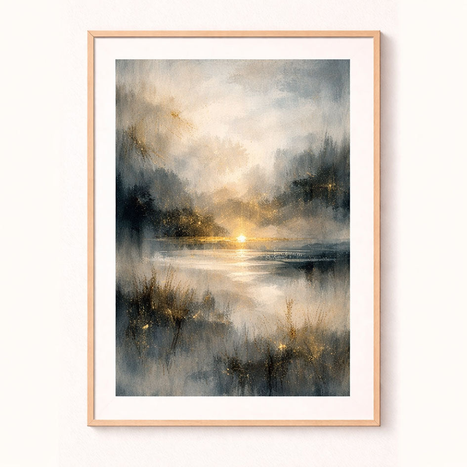 Konstprint Skymningsfält på fine art-papper med gulddetaljer – Studio Vintrafors