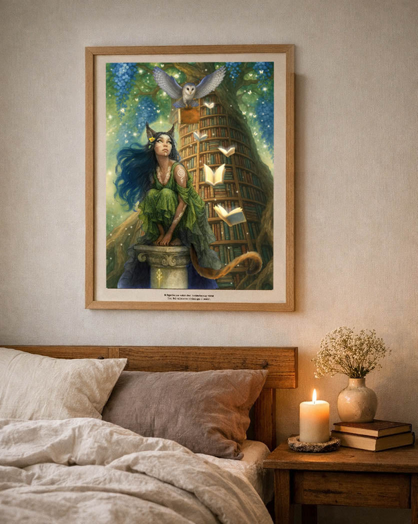 Bokgudinnan — konstprint