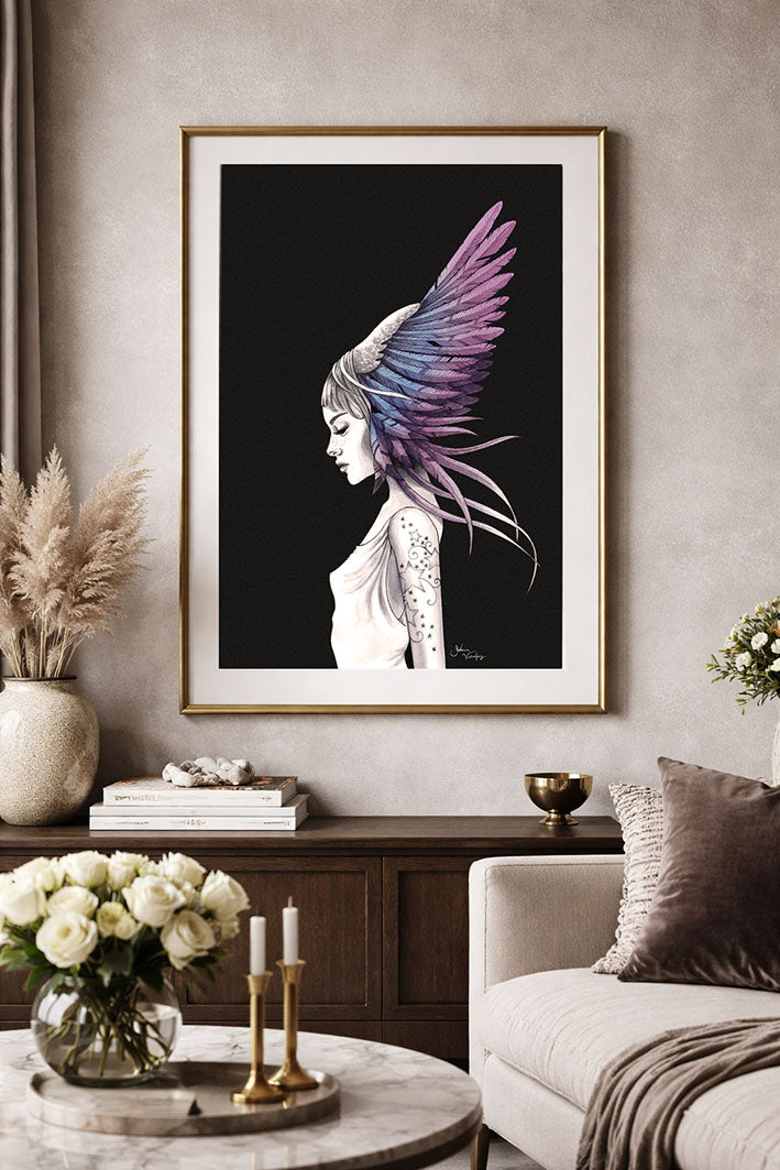 Konstprint Feather girl (i flera olika färger)