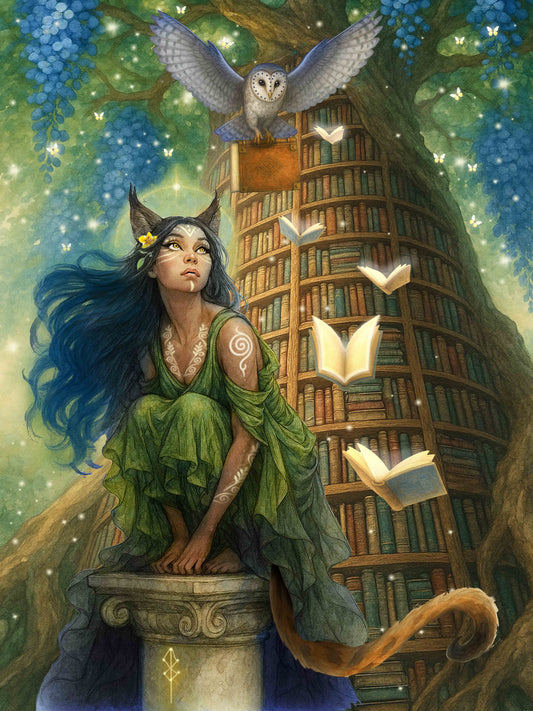 Bokgudinnan — konstprint