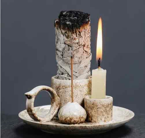Månritual - bricka i keramik för rökelse, ljus och salvia
