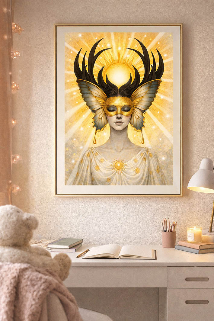 Solgudinnan – Fine Art Print med handmålade gulddetaljer, Studio Vintrafors